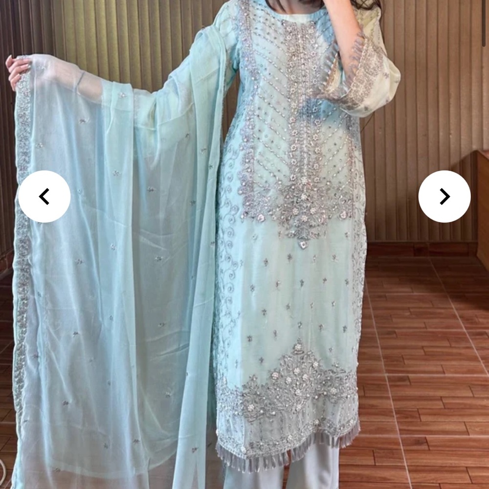 Elegant Light Blue Embellished Dress